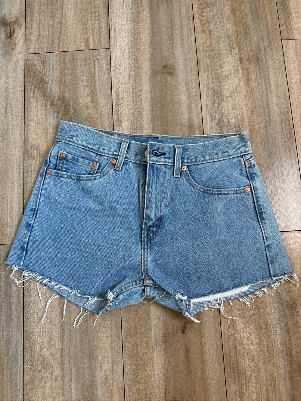 Levi's Light Blue Distressed Frayed Hem Denim Shorts